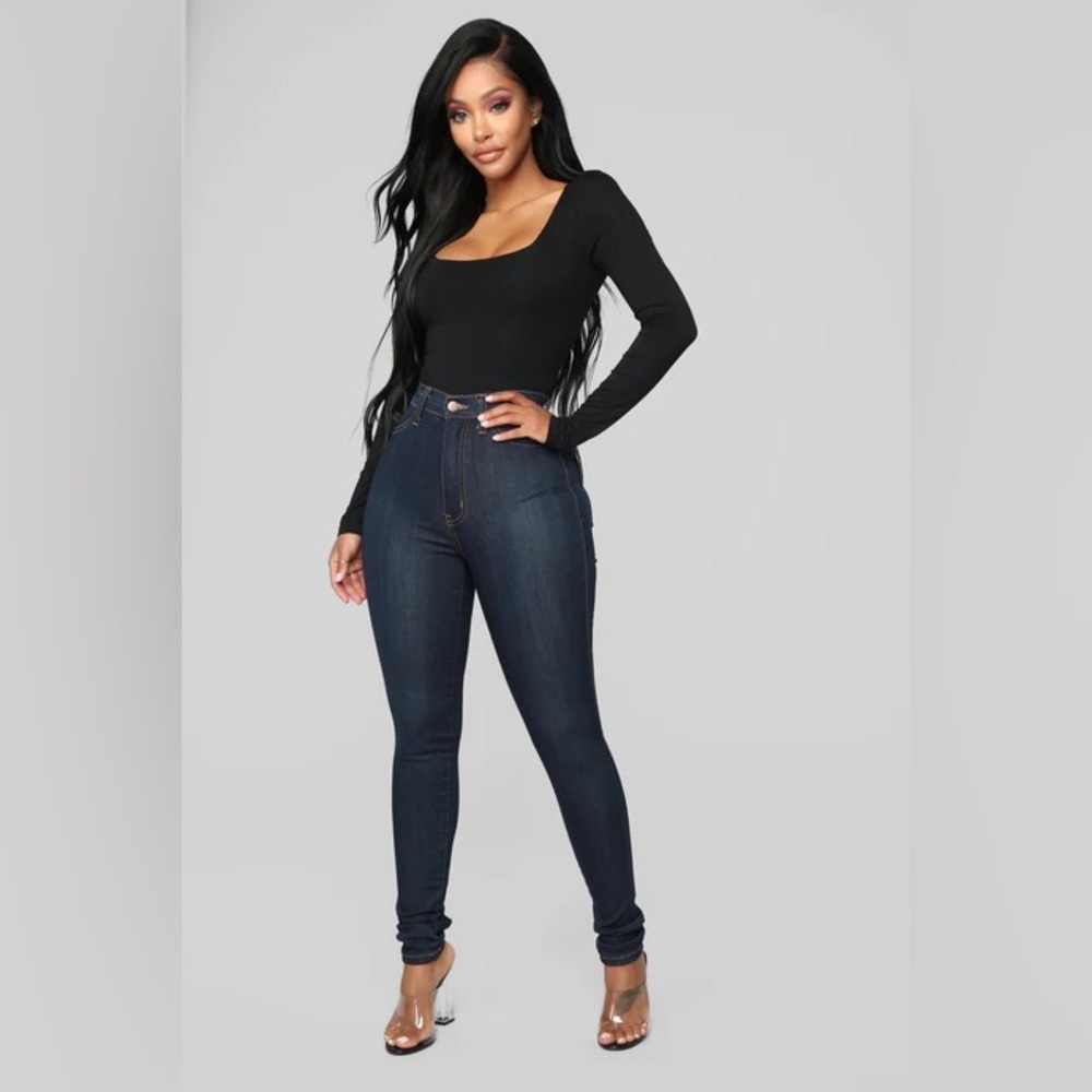 Classic High Waist Skinny Jeans Shorter Length - Dark Denim